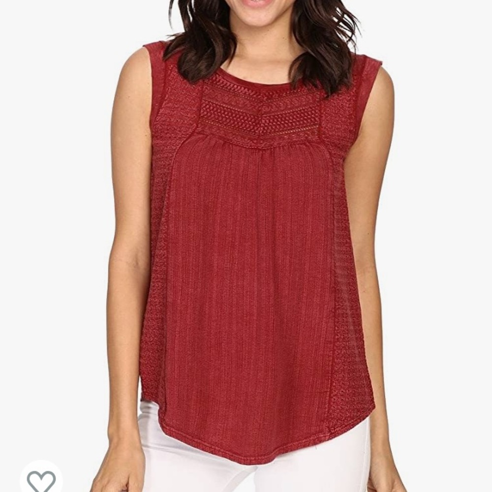 Lucky Brand washed knit maroon red cotton sleeveless tank top blouse size XS